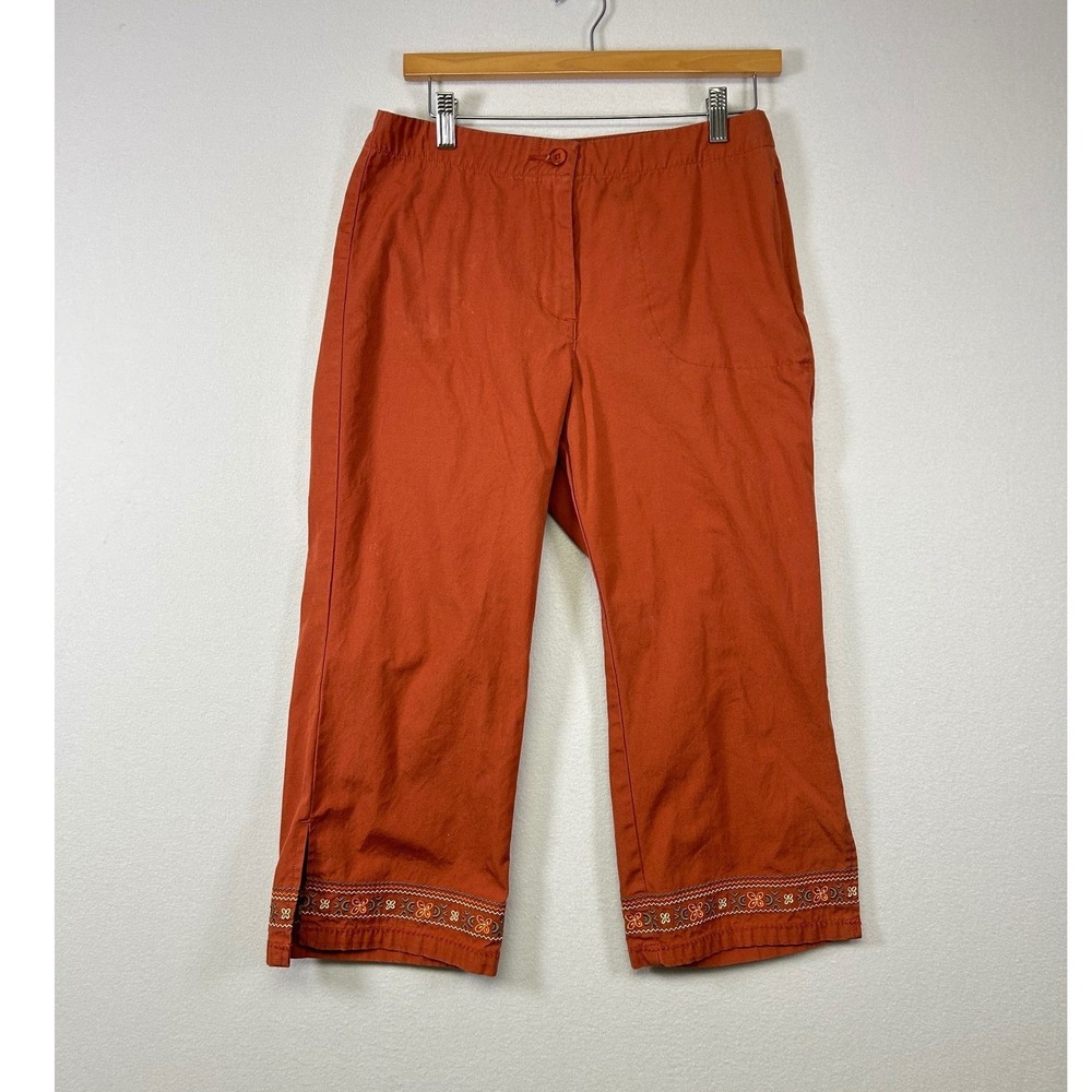 Earthy Cottagecore Woolrich Womens 6 Henna Orange Embroidered Cotton Capri Pants